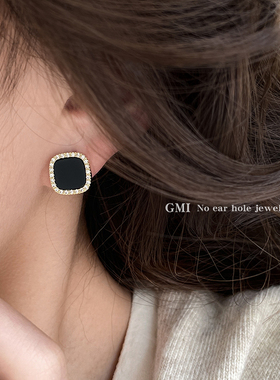 GMI黑色方形锆石蚊香盘耳夹女士气质轻奢高级感耳环绝美耳钉耳饰