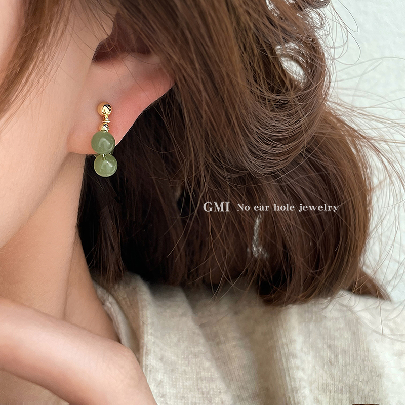 玉石串珠蚊香盘无耳洞耳夹女复古