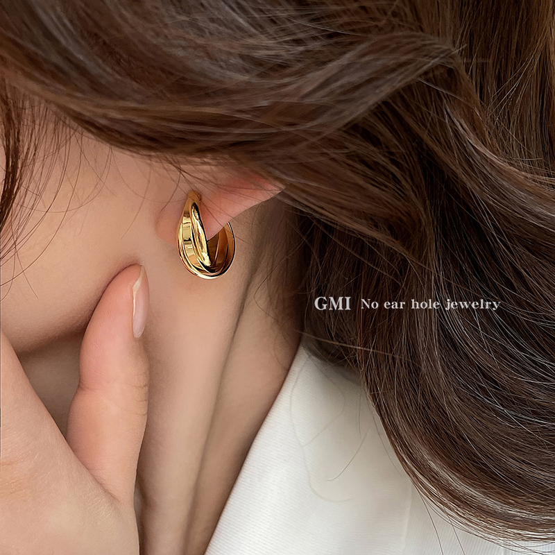 GMI无耳洞金色交叉金属耳夹女欧美高级耳饰小众高级感蚊香盘耳环