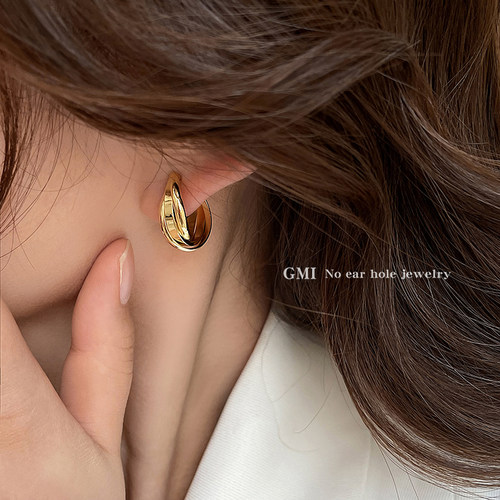 GMI无耳洞金色交叉金属耳夹女欧美轻奢耳饰小众高级感蚊香盘耳环