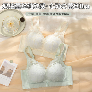 内衣女小胸聚拢上托防下垂收副乳2024新款爆款厚款无钢圈蕾丝文胸