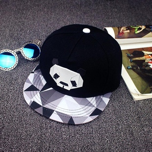 极速Fashion Panda plastic Black and white gridR flat cap Hip