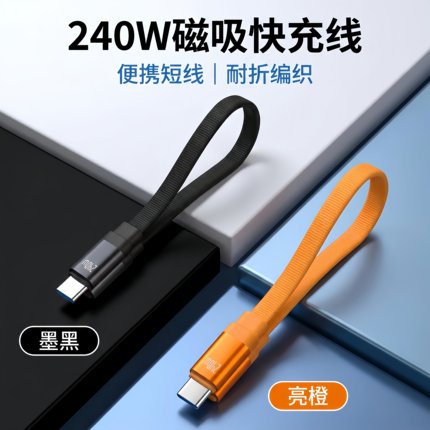 辛桔魔新款短款磁吸快充数据线双type-c接口闪充充电宝短线适用于苹果17iPhone16华为安卓手机15短线便捷编织