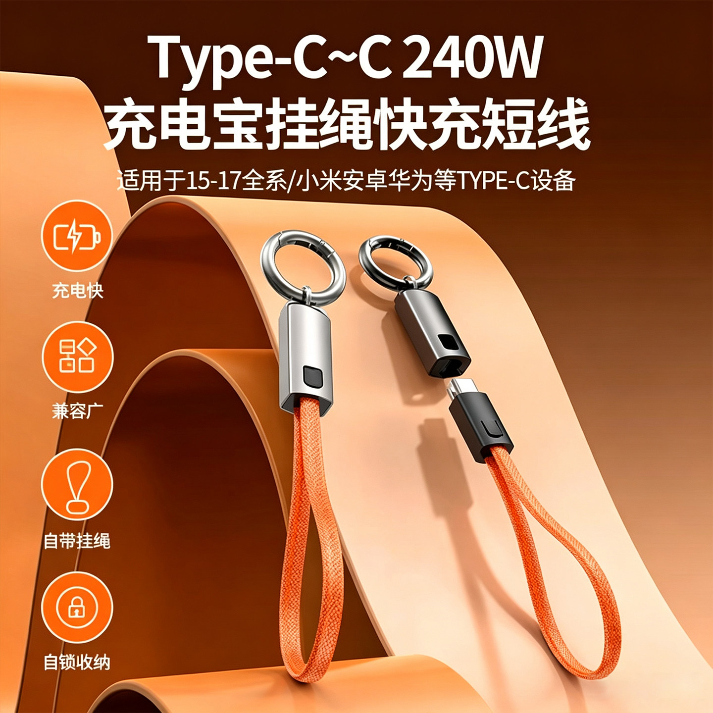 240W快充数据线Type-C编织挂绳