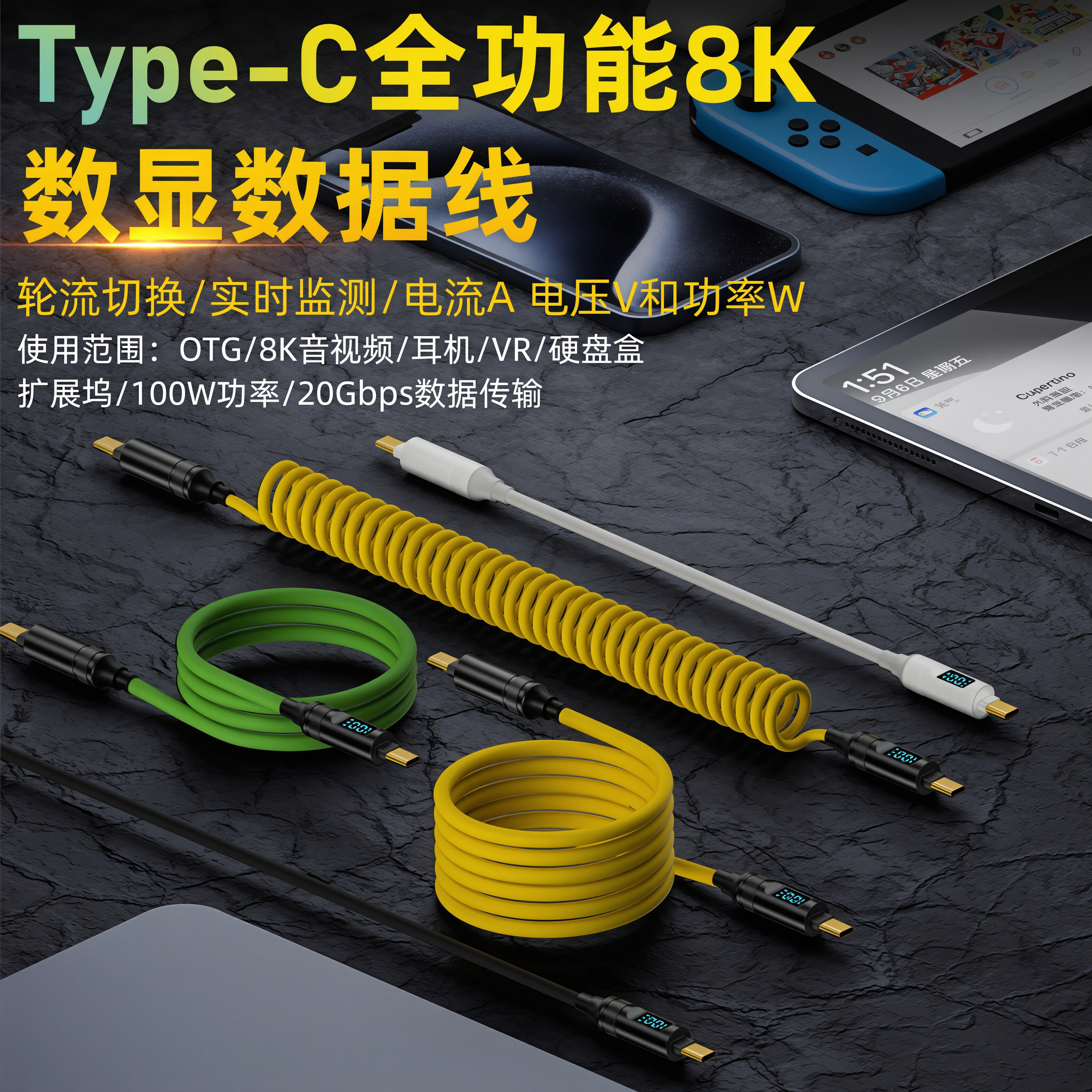 双头Typec数据线弹簧PD100