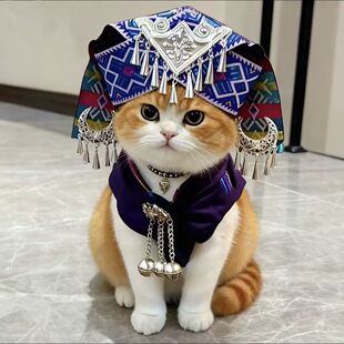 猫咪衣服苗族头饰狗狗衣服壮族服饰新款民族风装饰防掉毛宠物用品