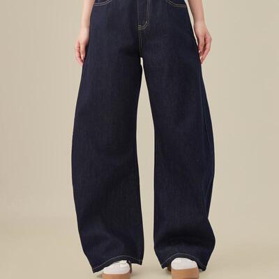 KKKVIBE美式宽松深蓝弯刀牛仔裤原色丹宁直筒阔腿休闲裤子女男