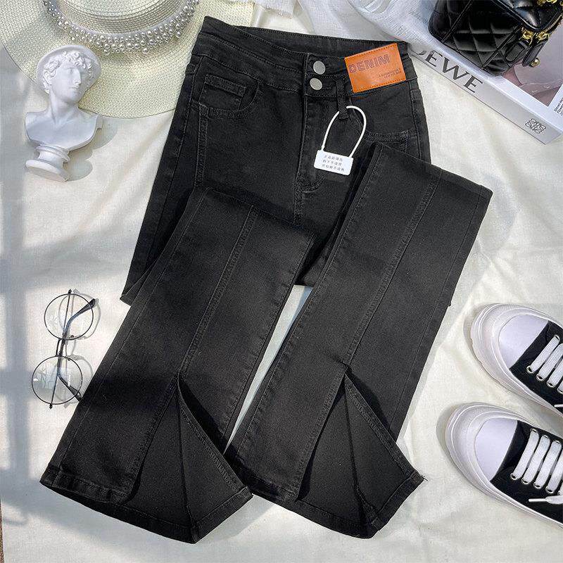 黑色牛仔裤女高腰显瘦微喇叭裤子九分加长2025年新款秋冬加绒加厚