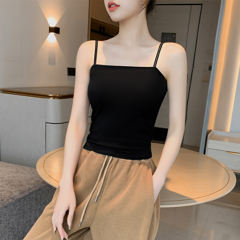 纯棉吊带背心女外穿2025新款春秋一字肩美背内搭打底黑色修