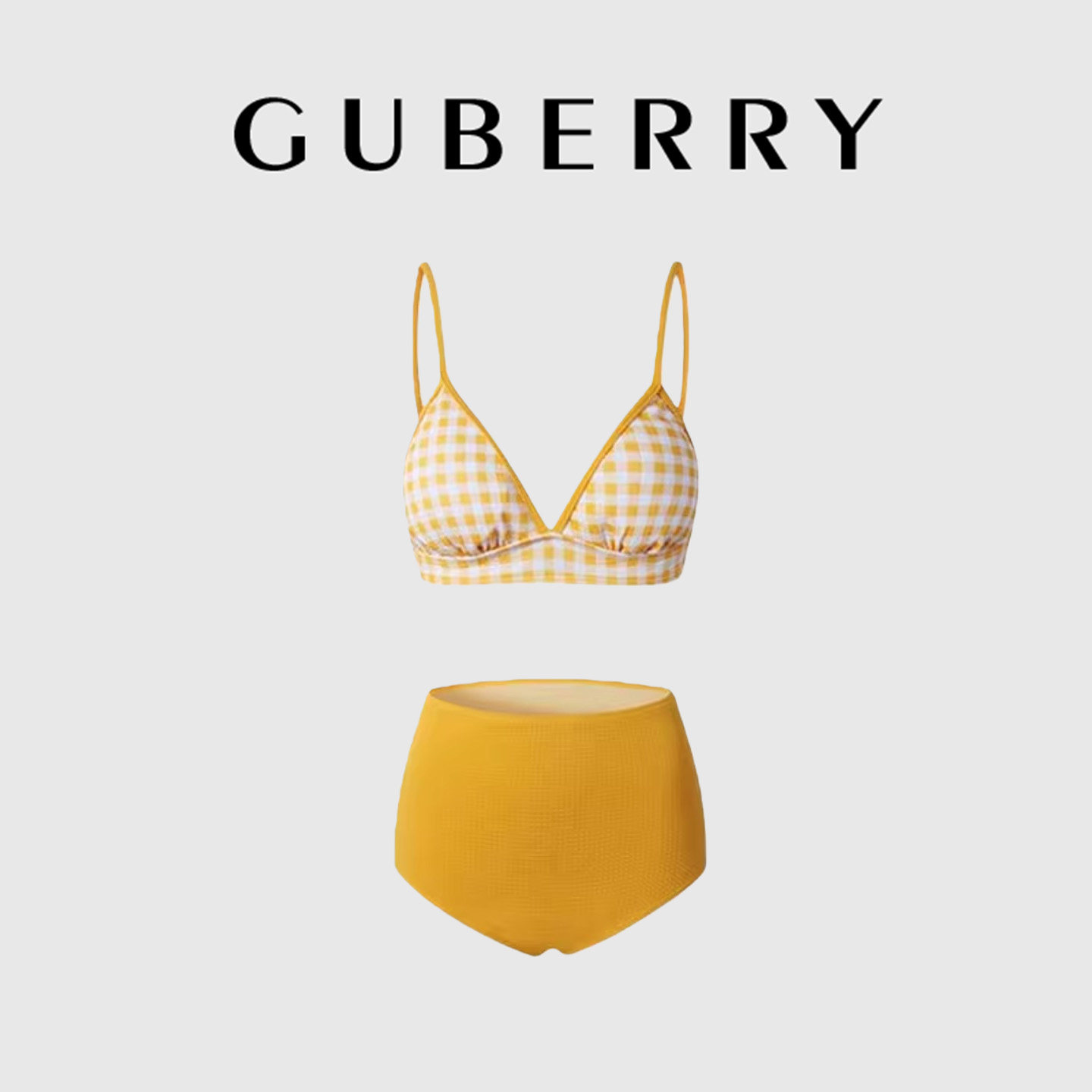 GUBERRY黄色游泳衣女分体显瘦遮肚高腰两件套小胸聚拢性感比基尼