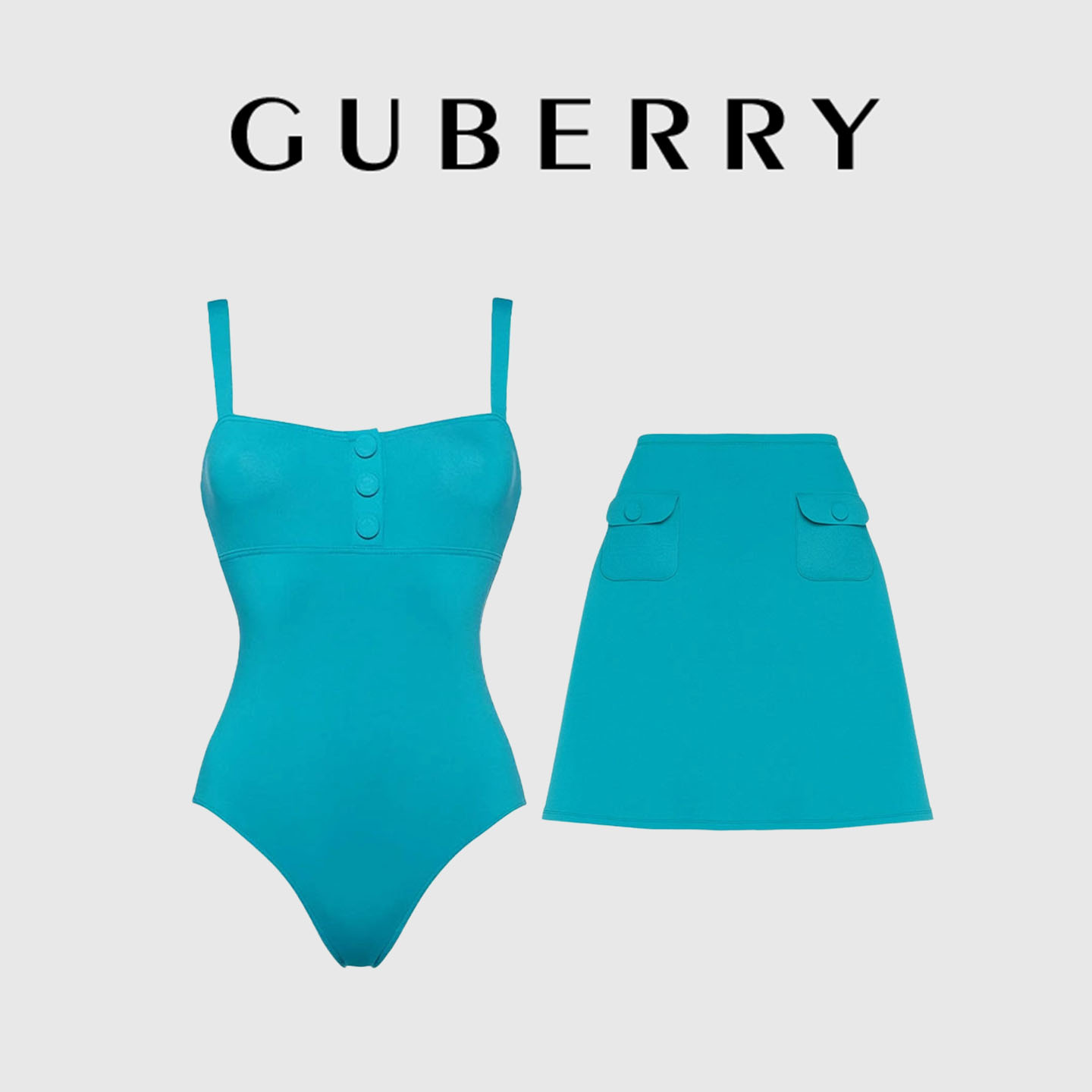 GUBERRY泳装欧美复古时尚气质比基尼泡温泉度假热辣连体泳衣短裙