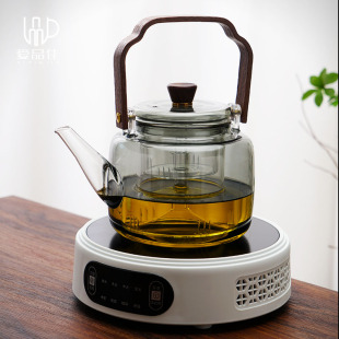 竹木把提梁壶高硼硅玻璃茶壶电陶炉围炉煮茶壶蒸煮一体花茶具套装