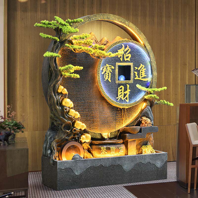 流水摆件客厅水景会所庭院流水幕墙喷泉鱼池景观屏风餐厅酒店装饰