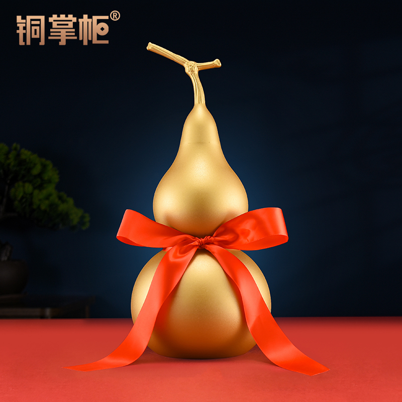 铜葫芦摆件纯黄铜葫芦龙头开口空心金色葫芦大号客厅办公室工艺品