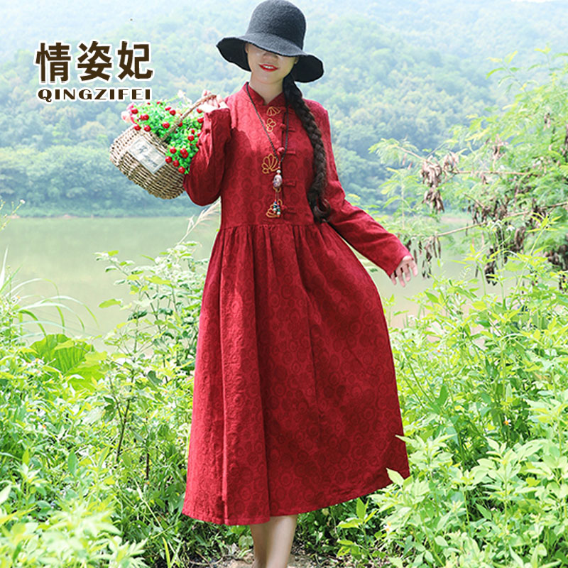 2019秋装新款中国风茶服女裙民族风复古中长款棉麻