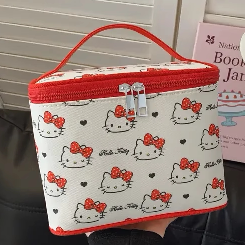 kitty猫手提化妆包少女半定型多功能超大容量 凯蒂猫化妆品收纳箱