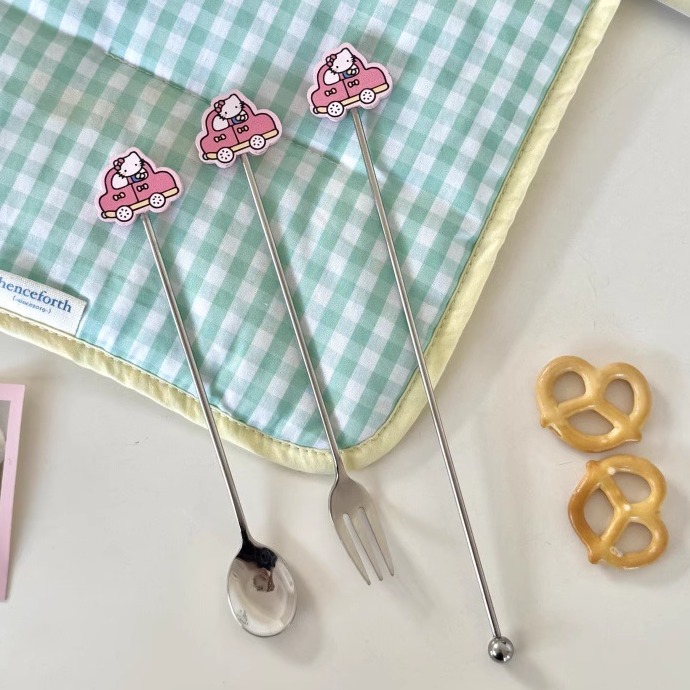 kitty猫小勺子水果叉不锈钢套装