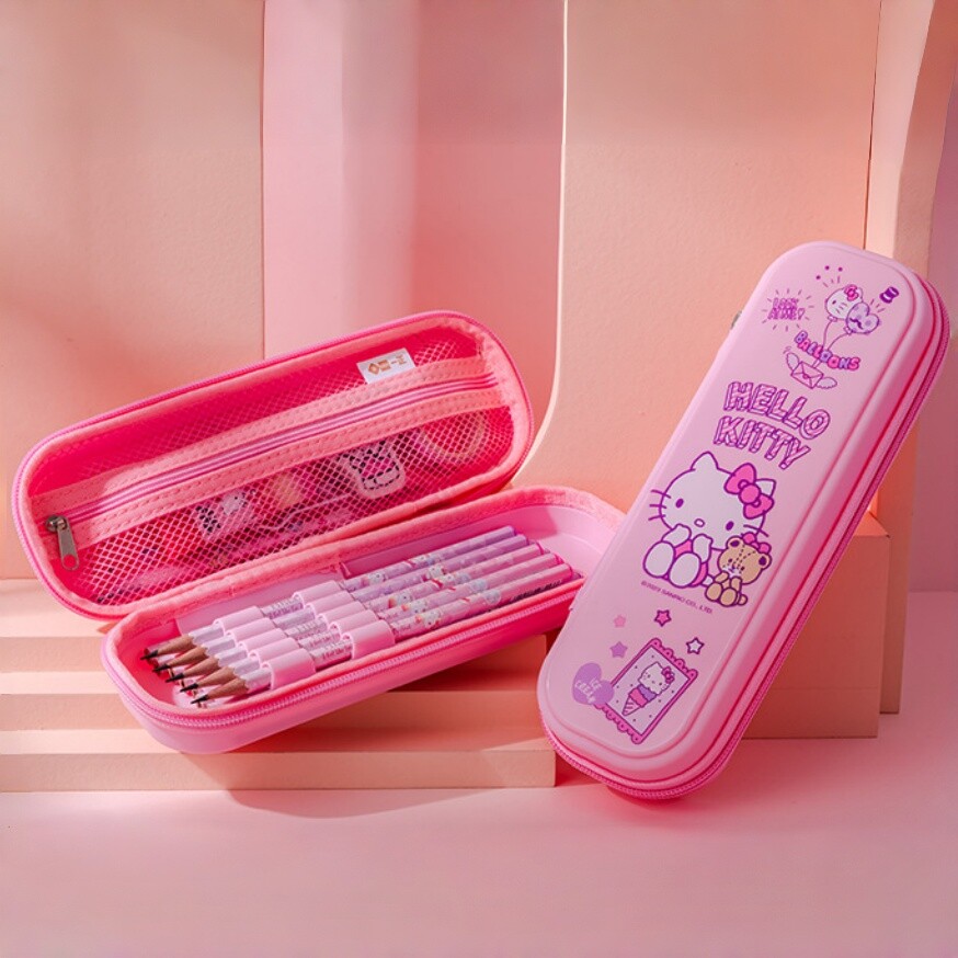 kitty猫PP布艺笔盒卡通中小学生防水耐磨女孩大容量 凯蒂猫文具盒