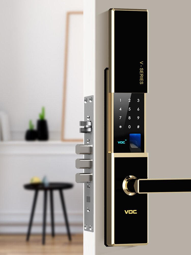 voc指纹锁家用防盗门智能锁电子锁大门木门防撬滑盖式密码v6