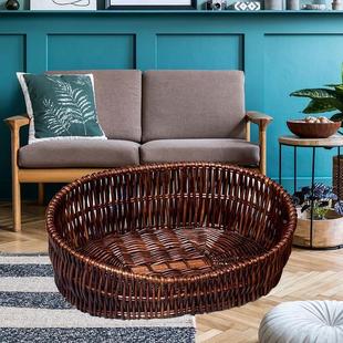 可拆洗四季通用竹编藤编狗窝法斗猫窝房子型狗筐泰迪狗篮子狗垫子