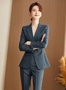 高级感职业装西装套装女灰色2024新款正装气质休闲西服秋冬工作服