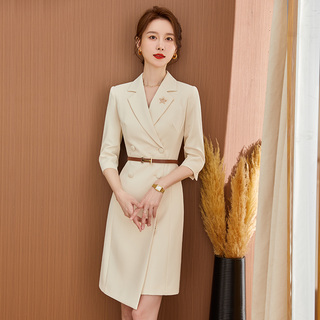 柏易兰白色西装连衣裙女春夏职业装气质高端女神范主持人正装裙