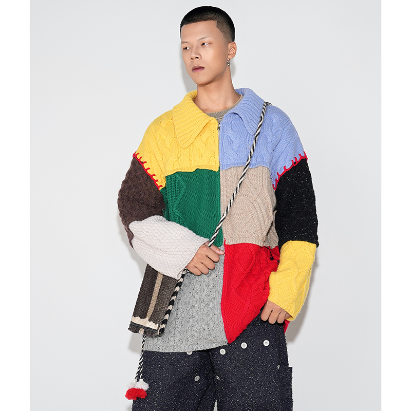 ANGELCHEN拉链翻领毛衣外套