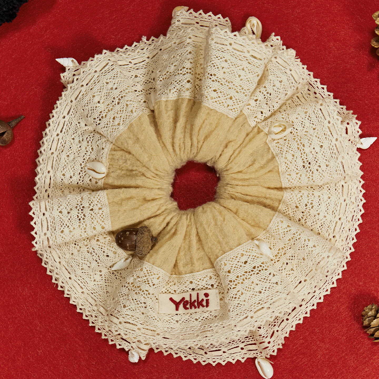 Yekki Angel PS26 贝壳双层法式荷叶边丸子头发圈发饰