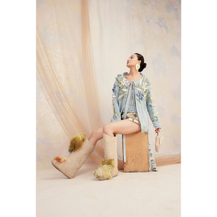 蓝色花卉手钩毛织开衫 SS24 CHEN陈安琪 ANGEL