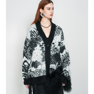 针织外套女 秋冬抽象提花毛衣开衫 ANGEL CHEN原创设计
