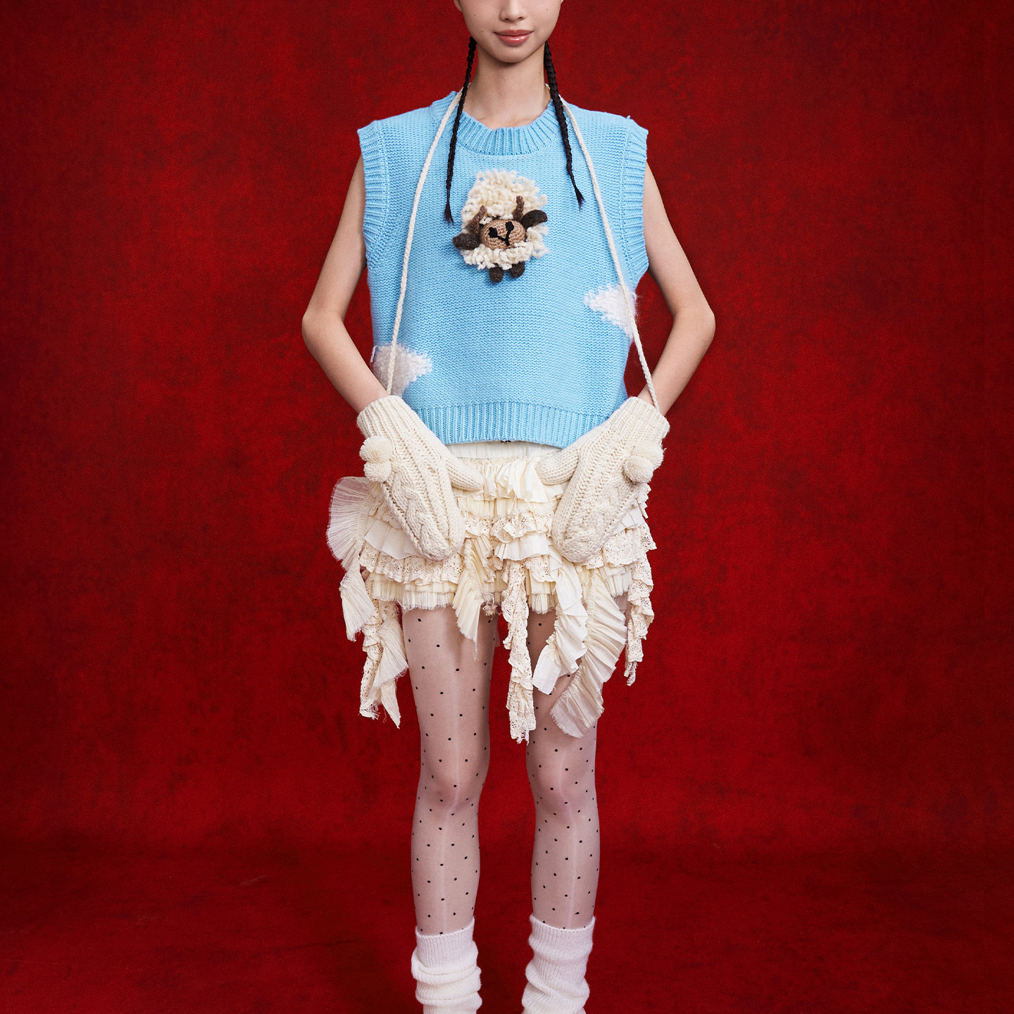 ANGEL CHEN设计师品牌陈安琪 PS26 云朵小牦牛蓝色针织背心