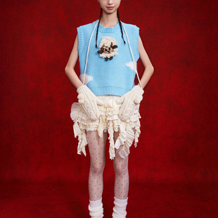 ANGEL CHEN设计师品牌陈安琪 PS26 云朵小牦牛蓝色针织背心