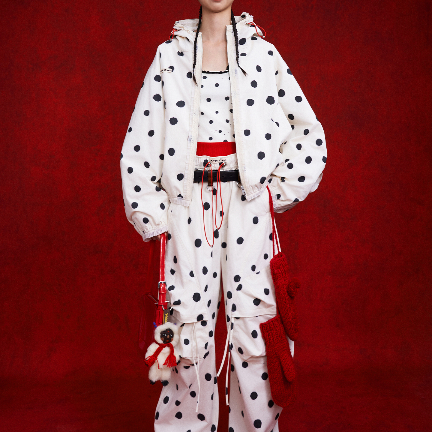 ANGEL CHEN设计师品牌陈安琪 PS26 米白波点连帽花边棉夹克