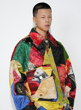 ANGEL CHEN陈安琪 AW22 草木染真丝织锦拼接牛仔短外套