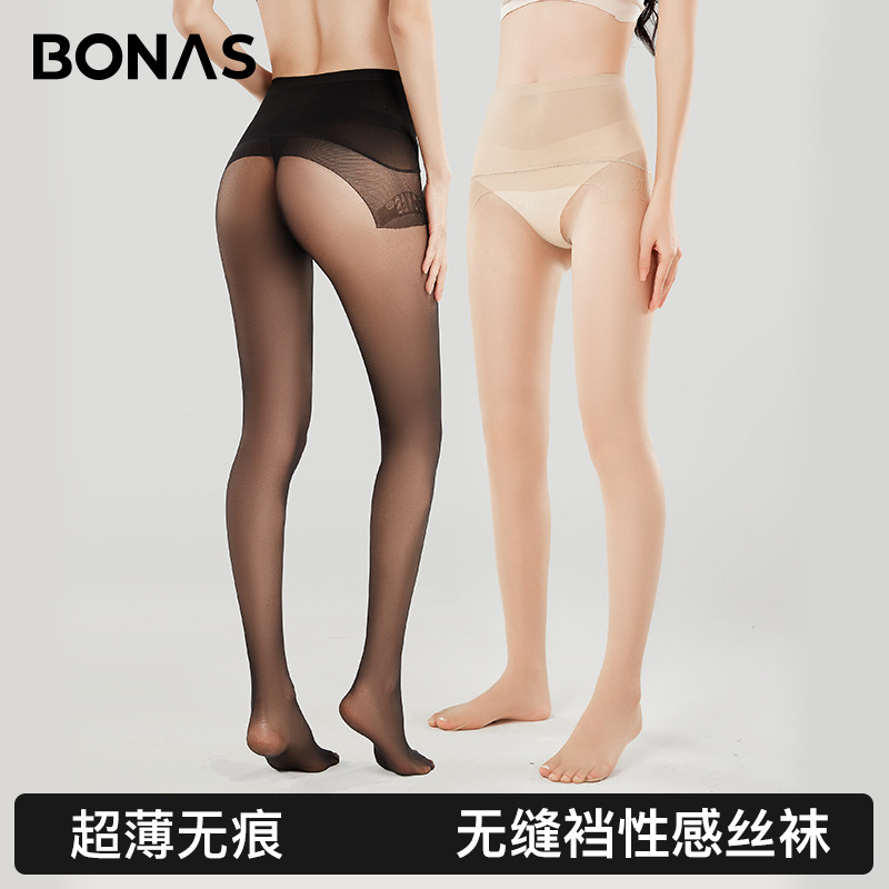 宝娜斯袜子高腰无缝裆超薄丝袜性感透明黑丝大码连裤袜