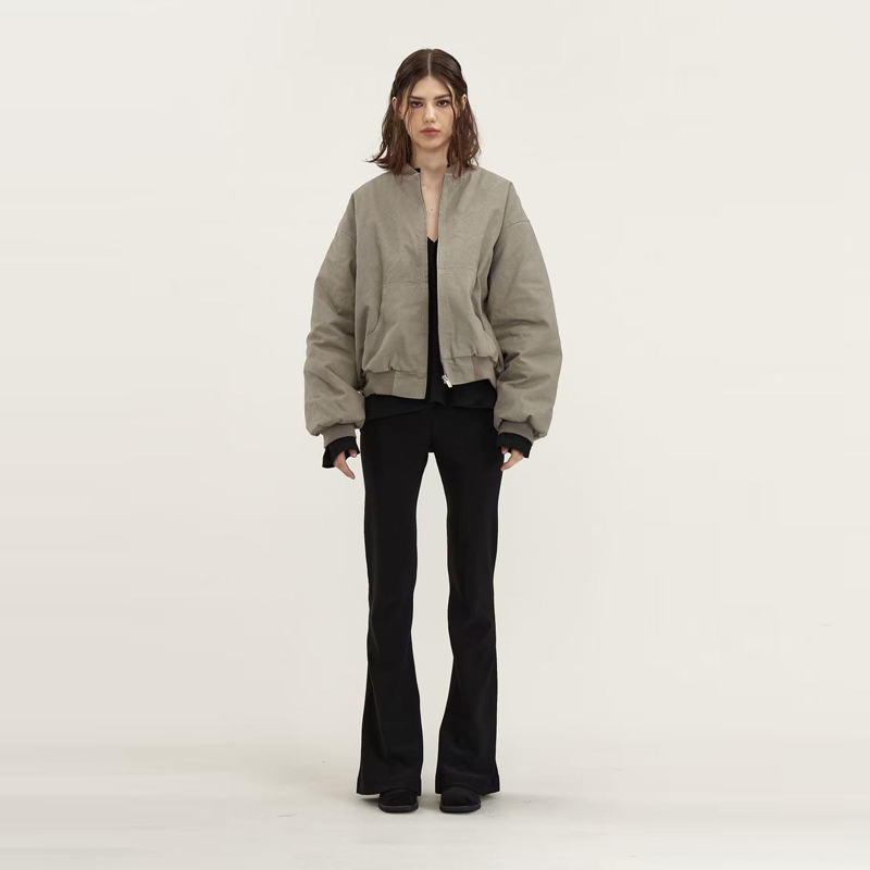 11E  做旧水洗复古纯色厚款夹克工装宽松长袖棉服 男女同款