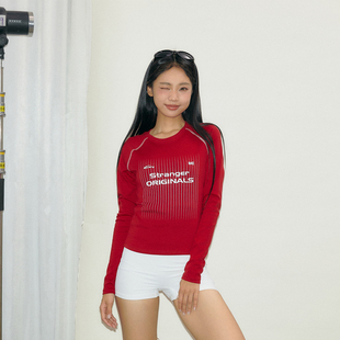 显瘦女T长袖 棉感高弹印花哈苏线设计正肩修身 T恤 选手T 11E