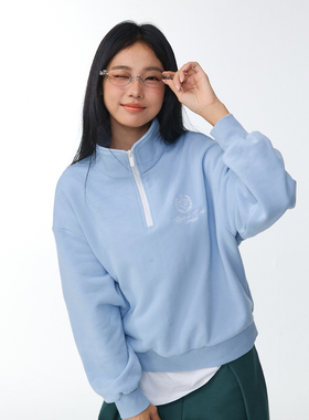 11E 【学院风】秋季男女同款宽松长袖翻领半开襟刺绣韩系时尚卫衣