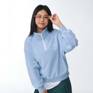 11E 【学院风】秋季男女同款宽松长袖翻领半开襟刺绣韩系时尚卫衣