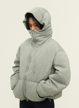 11E 雾霾灰针织高领短阔cleanfit机能连帽羽绒服夹克外套男女