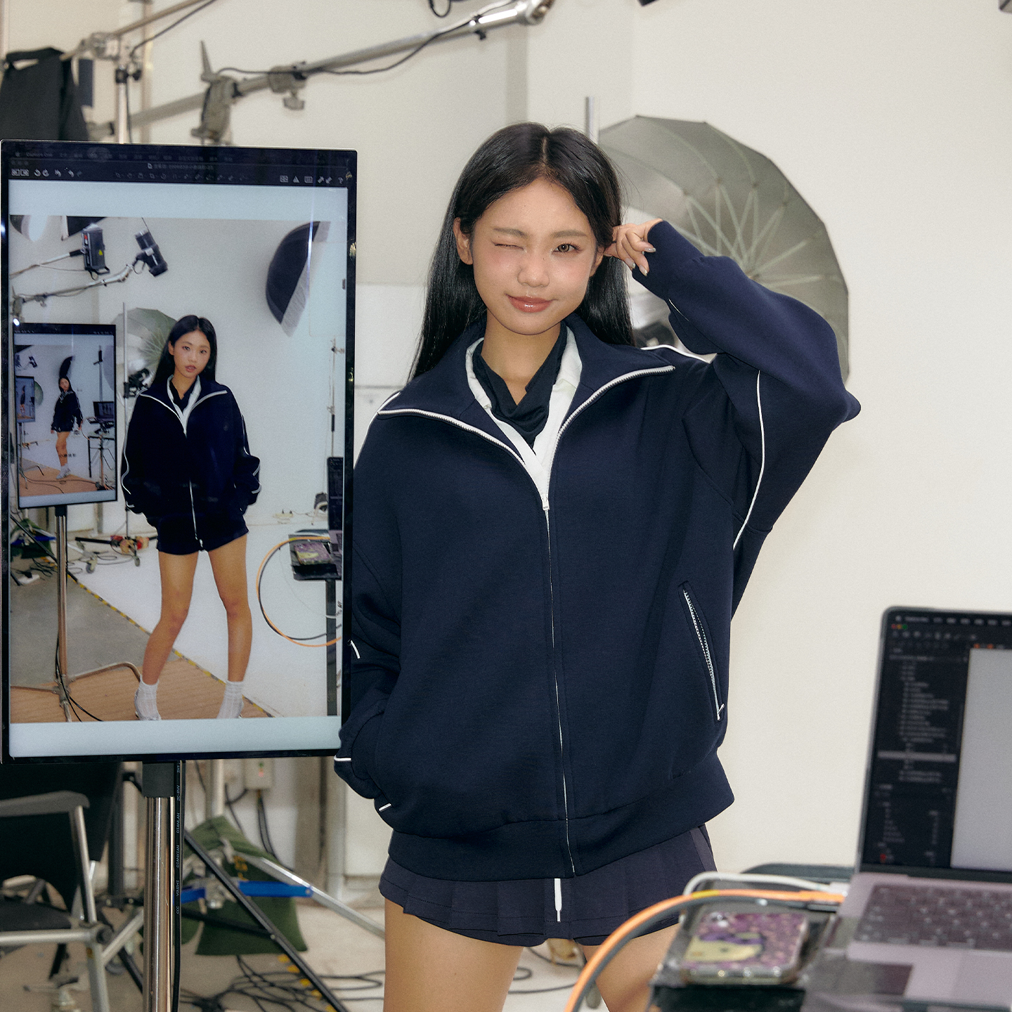 11E “课间”懒人日常休闲通勤重磅空气感拉链卫衣纯色细线条外套