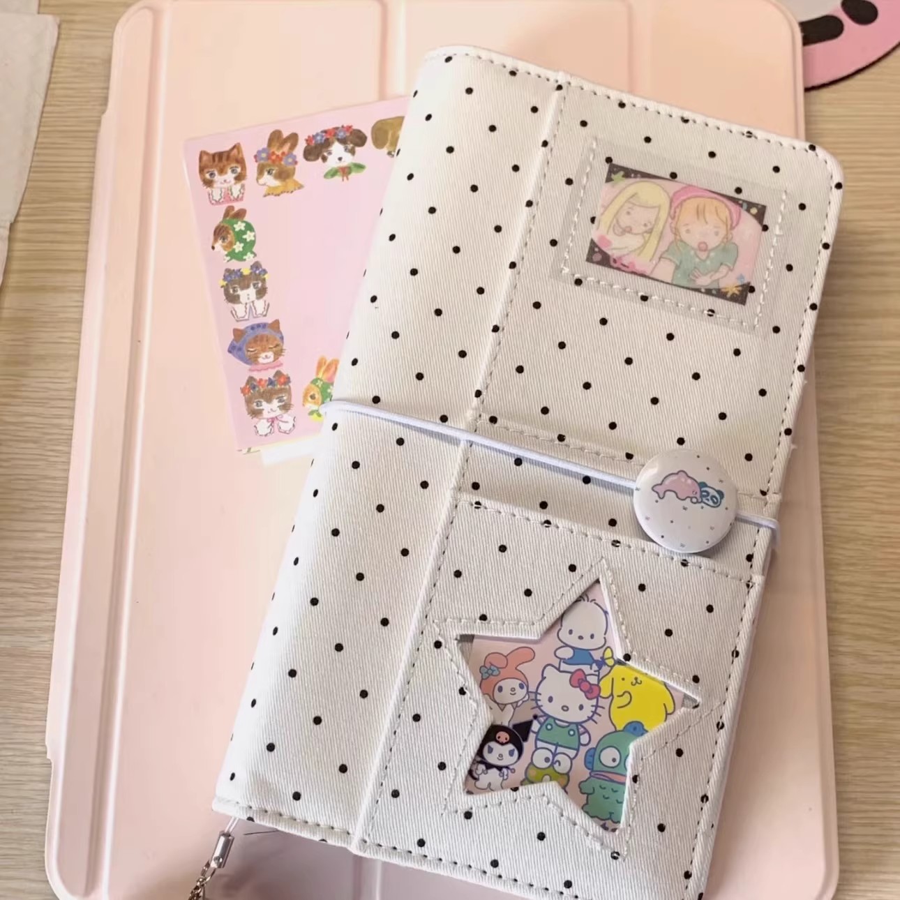 韩版波点牛仔A6活页本学生高颜值可diy手账本随身记事本日记本