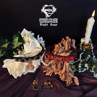 夜锁心笼 puppy铃铛项圈带牵引choker男女高级皮质项圈可刻字定制