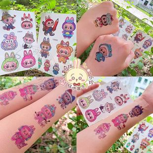 拉布布纹身贴labubu闪粉脸贴卡通可爱儿童贴纸安全无毒可水洗贴画