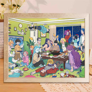 新款罗小黑战记木质拼图1000片大合照带相框卡通动漫儿童玩具礼物