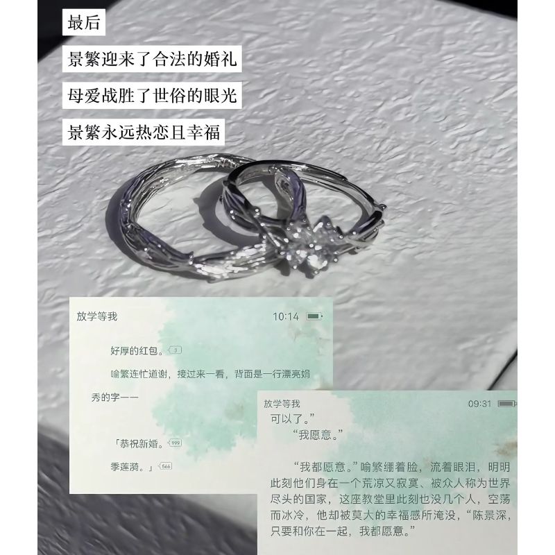 新款放学等我景繁情侣对戒喻繁陈景深精致高级感轻奢超闪百搭戒指