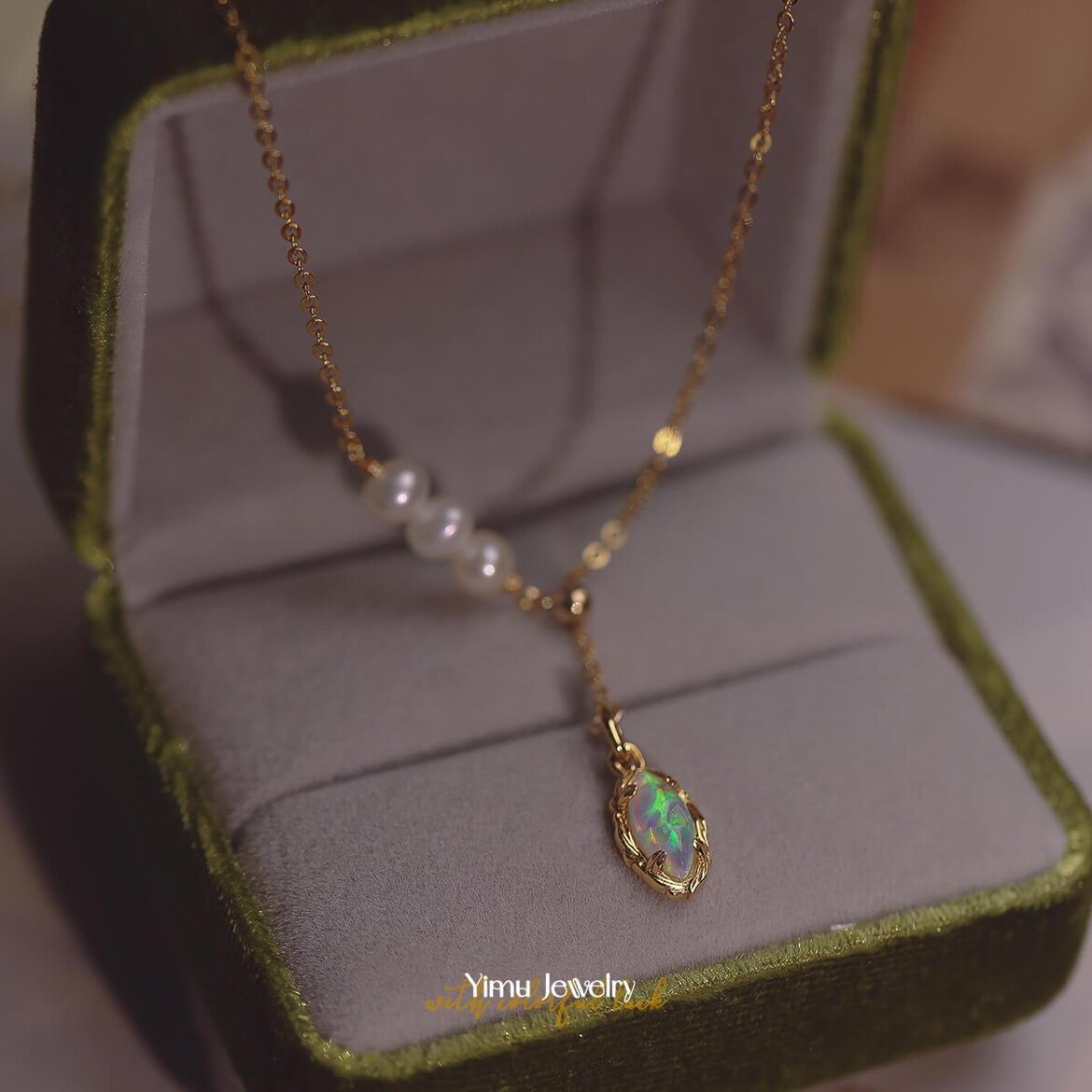 「莫奈花园」淡水珍珠欧泊石Y字项链女款复古小众气质毛衣链锁骨