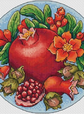 公主绣铺DMC自配套件纯棉线精准印花套件220206石榴圆形水果组图