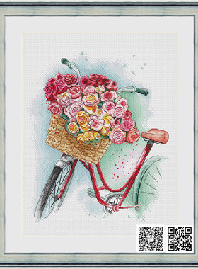 公主绣铺DMC自配套件纯棉线精准印花套件200417花篮自行车