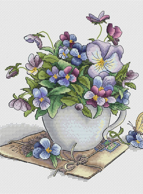 公主绣铺DMC自配套件纯棉线精准印花套件201019三色堇